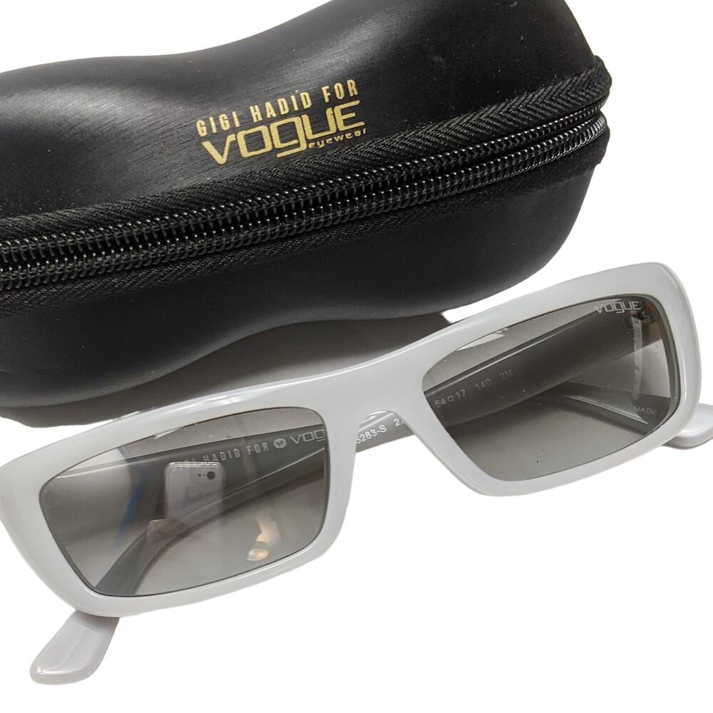 Vogue Gigi Hadid Italy Italian sunglasses gray rectangle square case y2k retro